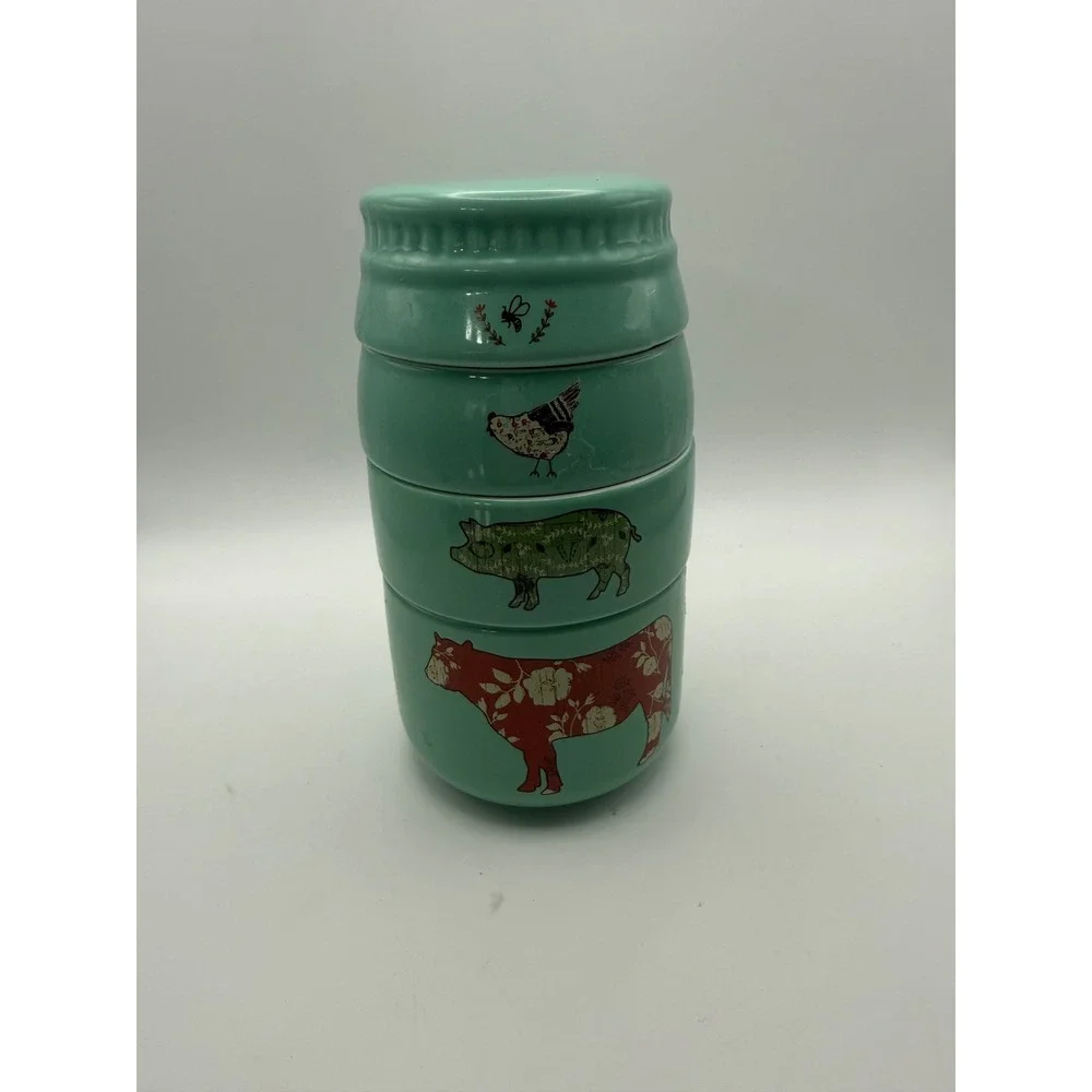 Live Simply Amylee Weeks Stackable Ceramic Measuring Cups Farmhouse Teal 4 Piece